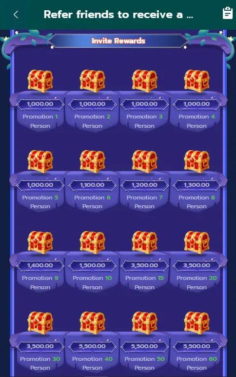 1PPP Game referral rewards page showing invite bonus milestones and chest rewards for Android users.