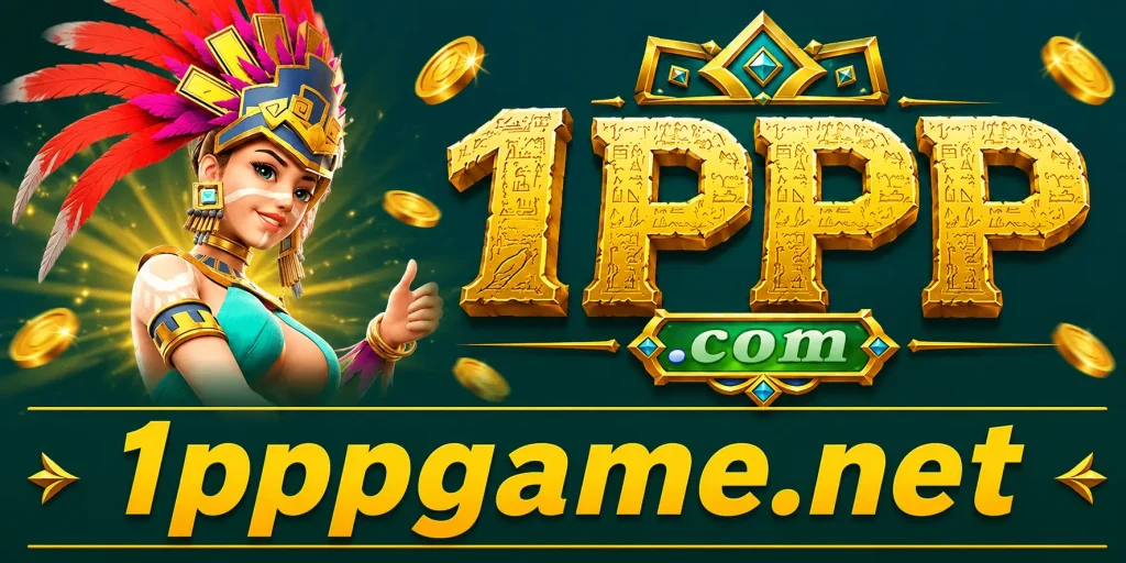 1PPP Game promotional banner with official logo, yellow title, dark teal background  and 1pppgame.net website for Android APK download.